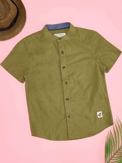 Pantaloons Junior Boys
                      Solid Mandarin Collar Cotton Casual Shirt