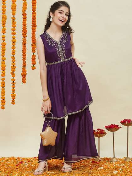 CurlyTales Girls
                    Embroidered Kurta and Sharara Set