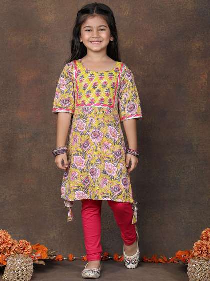 Here&Now X Kinder
                    Kids Girls Floral Printed Cotton Kurta with Legging