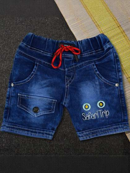 WORTON FASHION Boys Blue
                    Casual Drawstring Embroidered Denim Shorts