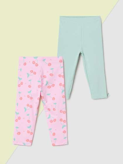 max Infant Girls Pack Of
                    2 Printed Pure Cotton Ankle-Length Leggings