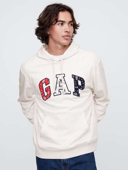 GAP Men Brand Logo
                        Applique Hooded Ribbed Pullover Sweatshirt