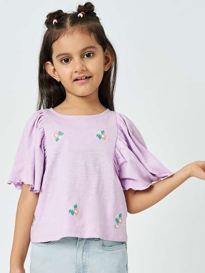 Ed-a-Mamma Girls
                      Embroidered Flared Sleeves Pure Cotton Top