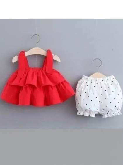 CUTEVIBE Red & White
                    Girls Top with Shorts