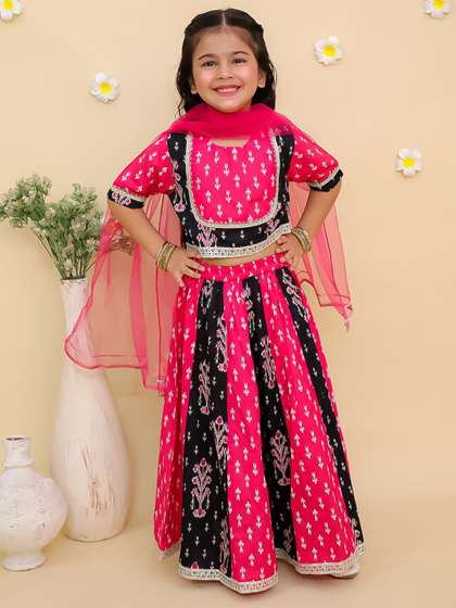 JUNITOS Girls
                          Printed Cotton Ready to Wear Lehenga &
                          Blouse With Dupatta