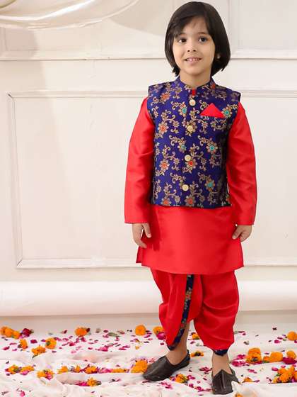 KID1 Boys Ethnic Motifs
                    Woven Design Mandarin Collar Kurta with Dhoti Pants