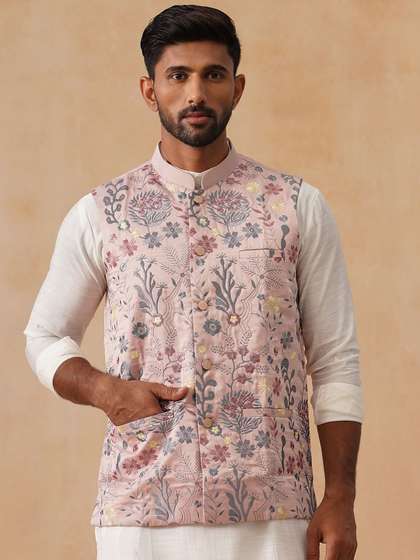 Jompers Floral
                        Embroidered Nehru Jacket