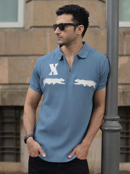Powerlook Men Self
                          Design Polo Collar T-shirt