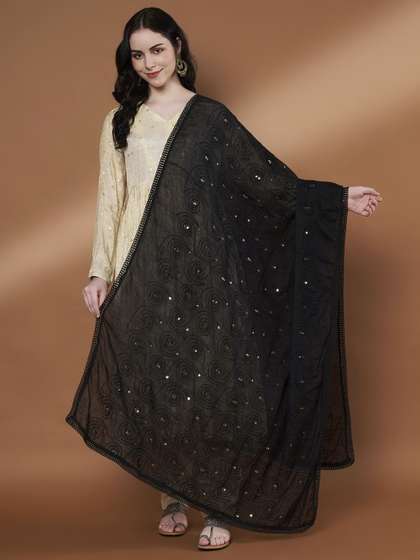 Zamour Embroidered
                        Pure Cotton Dupatta with Sequinned