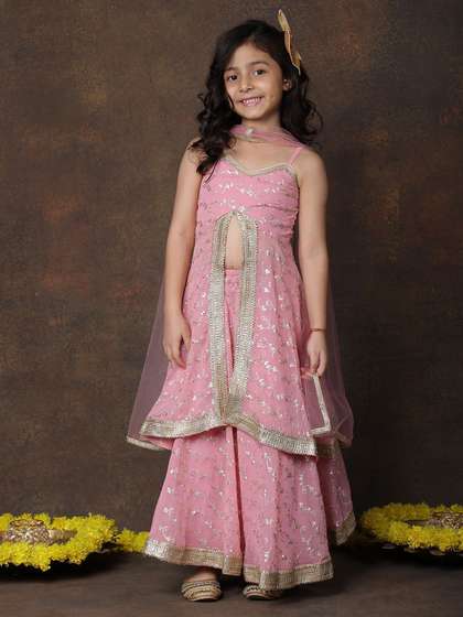 Superminis Girls
                        Embroidered Sequinned Ready to Wear Lehenga
                        & Blouse With Dupatta