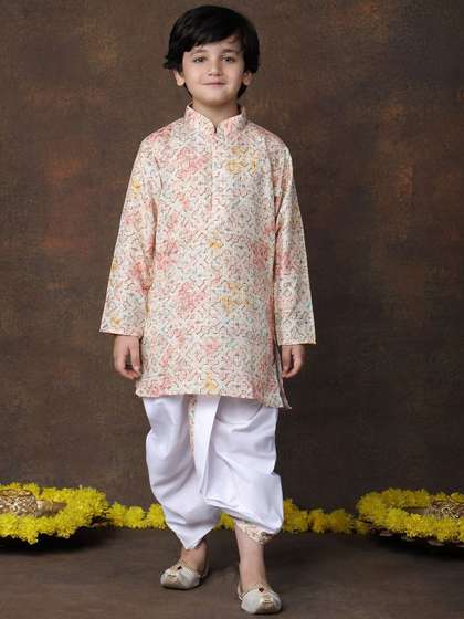 Superminis Boys Ethnic
                    Motifs Printed Cotton Kurta with Dhoti Pants