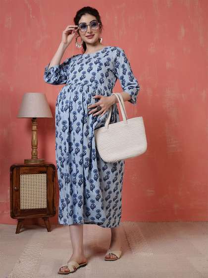 Nayo Women Ethnic
                        Motifs Printed Maternity Fit and Flare Dress