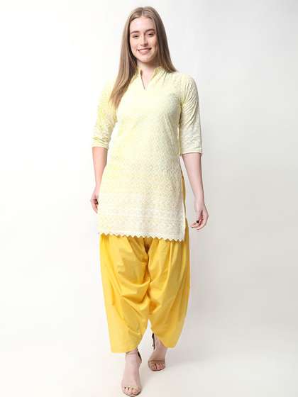 Mytrendzs Yellow
                        Pure Cotton Pleated Patiala Salwar