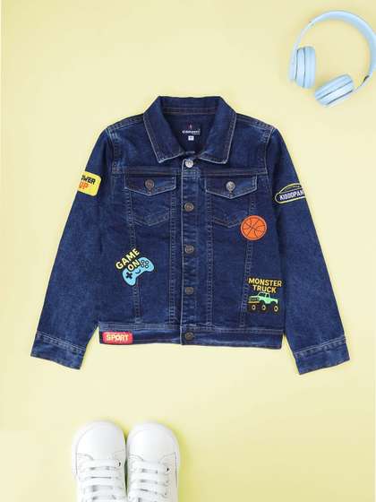 KiddoPanti Boys Solid
                      Spread Collar Lightweight Denim Jacket