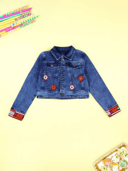 KiddoPanti Embroidered Crop Denim Jacket