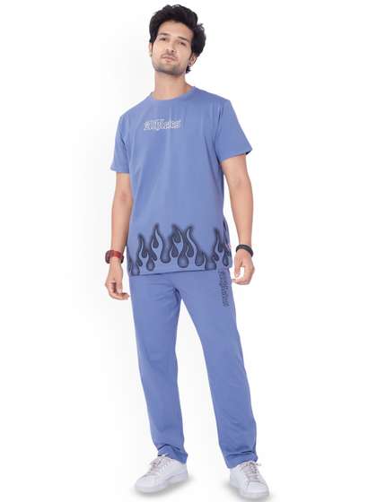 WEET Men Graphic
                        Printed Round Neck Pure Cotton Night suit
