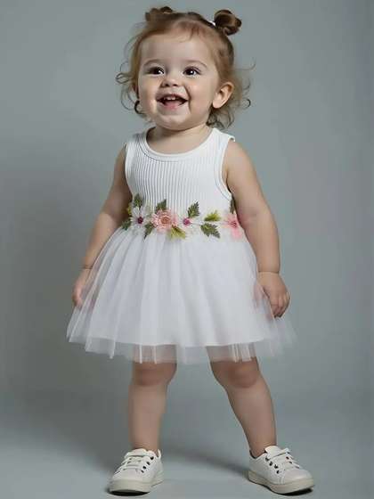 BAESD Girls Embroidered
                    Cotton Fit & Flare Dress