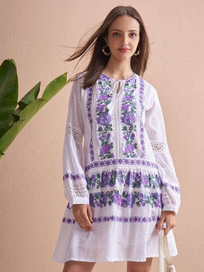 Vishudh Women Floral
                        Embroidered Fit & Flare Midi Dress