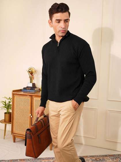 KVETOO Ribbed High
                      Neck Half Zipper Pullover