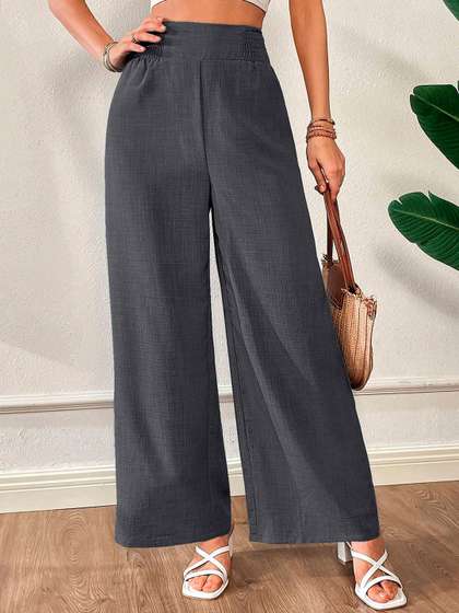 VOGAAN Women Relaxed
                        Textured Wide Leg Fit High-Rise Easy Wash
                        Parallel Trousers