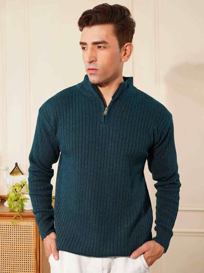 Kvetoo Wool Men
                          Ribbed Long Sleeve High Neck Half Zipper
                          Sweater