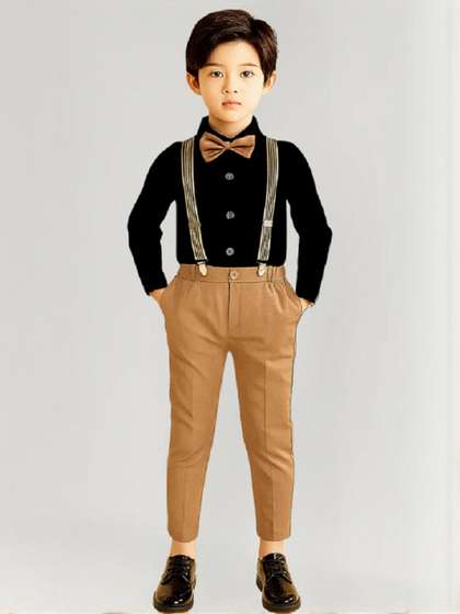 kilimoli Boys Brown
                    Dungaree Set with Shirt Bow Tie & Suspender