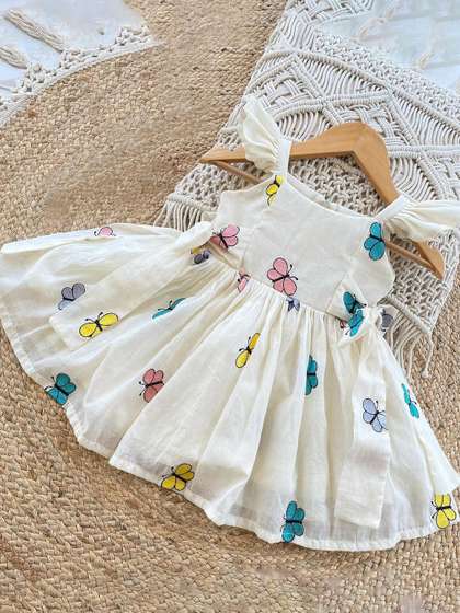 UFB Girls Butterfly
                    Embroidered Flutter Sleeve Tulle Cotton Fit &
                    Flare Dress