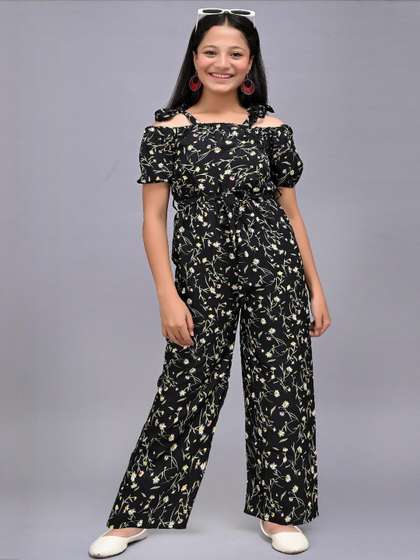 Naida Girls Black
                    Off-Shoulder Floral Printed Basic Jumpsuit