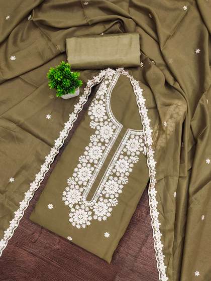 HERE&NOW Floral
                        Embroidered Thread Work Silk Georgette
                        Unstitched Dress Material