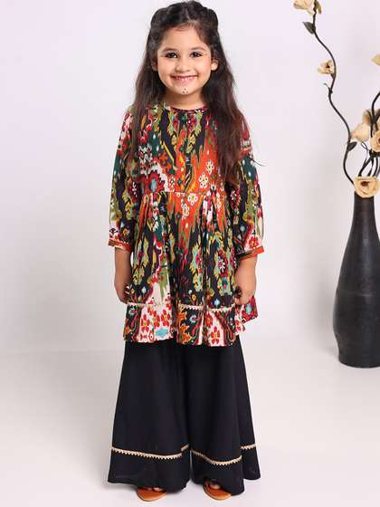 EthIndia Girls Abstract
                    Printed Round Neck Pure Cotton A-Line Kurta With
                    Palazzos