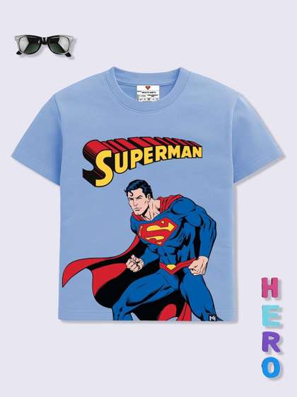 YK X Minute Mirth Boys
                    Superman Printed Drop-Shoulder Sleeves Pure Cotton
                    T-shirt