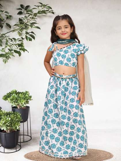 Cutiekins Girls Floral
                    Printed Cotton Ready to Wear Lehenga & Blouse
                    With Dupatta