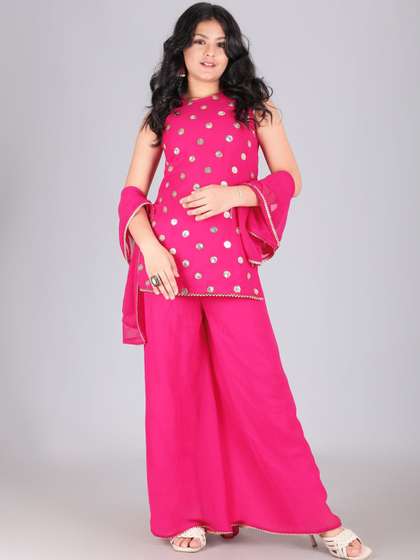 Aarya Designer Girls
                    Embroidered Regular Gotta Patti Kurti with Palazzos
                    & Dupatta
