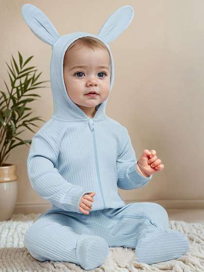 Juniors by Babyshop Boys
                    Ribbed Pure Cotton Sleepsuit with Ear Applique