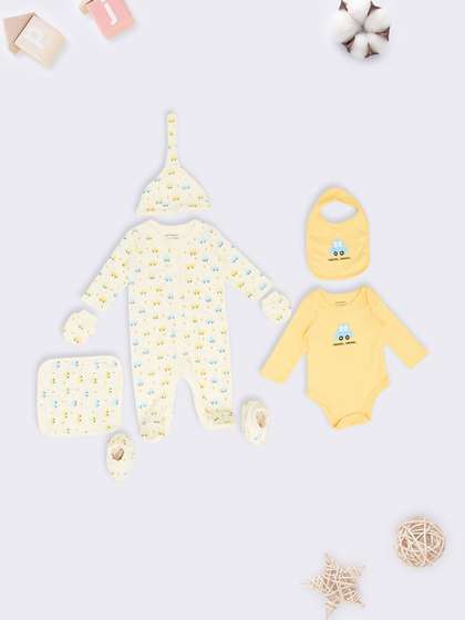 Pantaloons Baby Infants
                    7-Piece Cars Printed Pure Cotton Baby Apparel Gift
                    Set