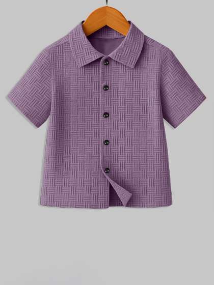 BAESD Boys Classic Fit
                    Textured Spread Collar Casual Shirt