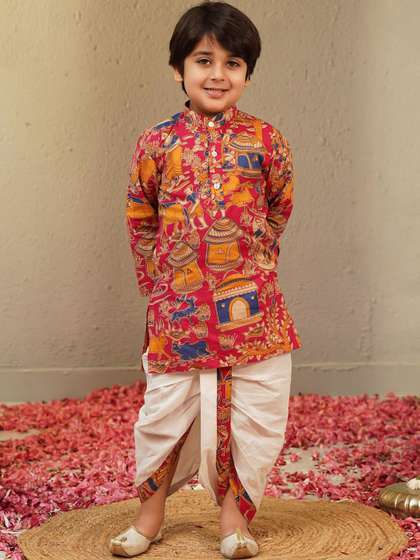 Aj DEZInES Boys Ethnic
                      Motifs Printed Pure Cotton Kurta With Dhoti Pants