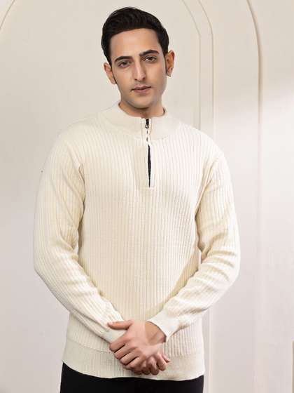 Colorchakra Men
                        Ribbed Woollen High Neck Half Zipper Full Sleeve
                        Knit Sweater Pullover