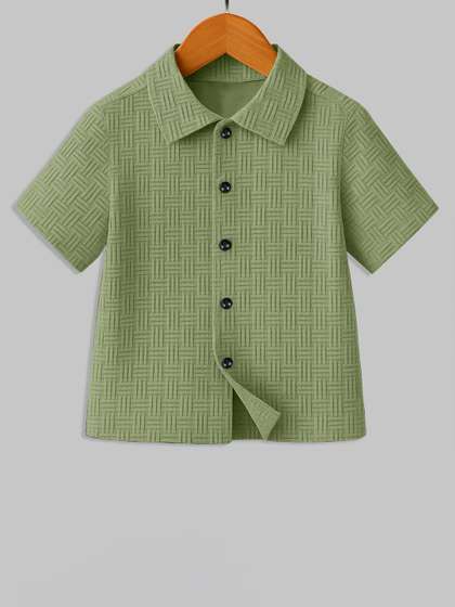 BAESD Boys Classic Fit
                    Textured Spread Collar Casual Shirt