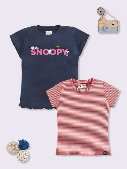 YK X Minute Mirth Girls
                    Pack of 2 Printed Cotton T-shirt