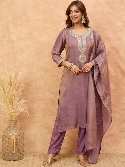Varanga Yoke
                          Design Straight Kurta With Trousers &
                          Dupatta