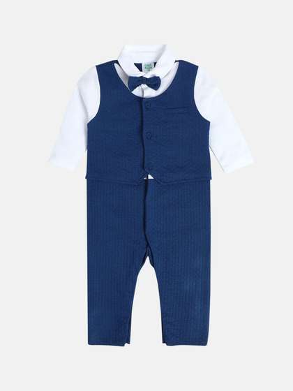 MINI KLUB Infant Boys
                    Colourblocked Pure Cotton Shirt Collar Neck Rompers