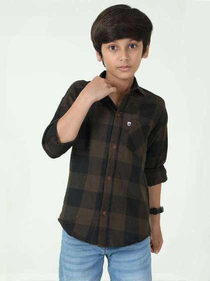 ALLWIN PAUL Boys Brown
                    Comfort Tartan Checked Spread Collar Long Sleeves
                    Casual Shirt