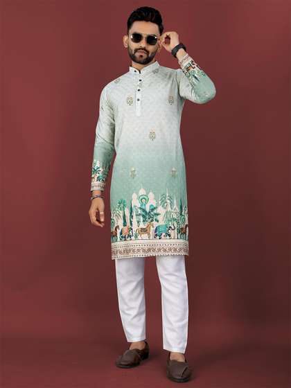 CHARLOTTE GRACIOUS
                          Floral Printed Band Collar Sequinned Straight
                          Kurta