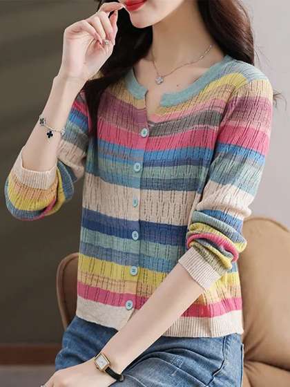 StyleCast Women
                        Striped Printed V-Neck Cardigan