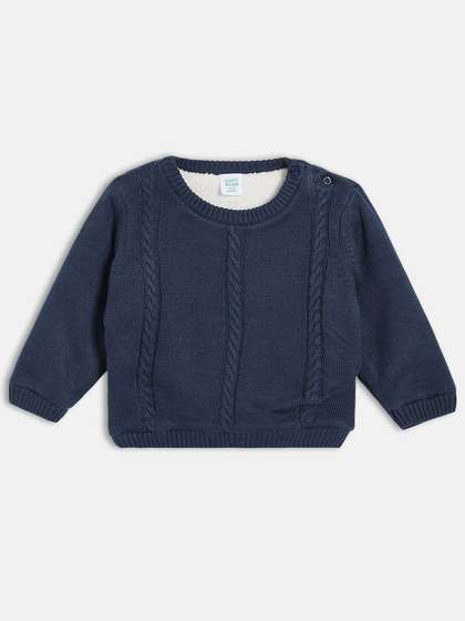 MINI KLUB Boys Cable
                    Knit Self Design Round Neck Pullover
