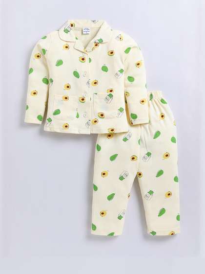 GEMINI Girls yellow
                      floral Printed Night Suit Set