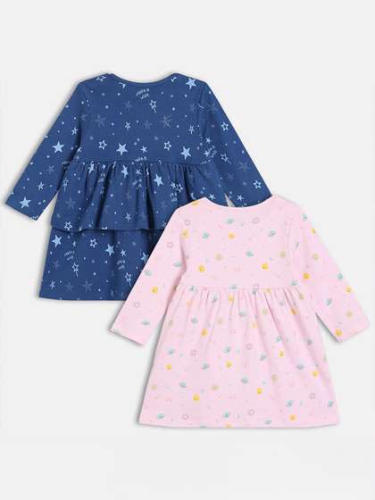 MINI KLUB Girls Pack of
                    2 Star Printed Fit & Flare Cotton Dress