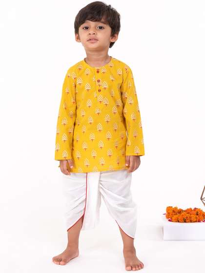 Campana Boys Ethnic
                    Motifs Printed Cotton Kurta with Dhoti Pants