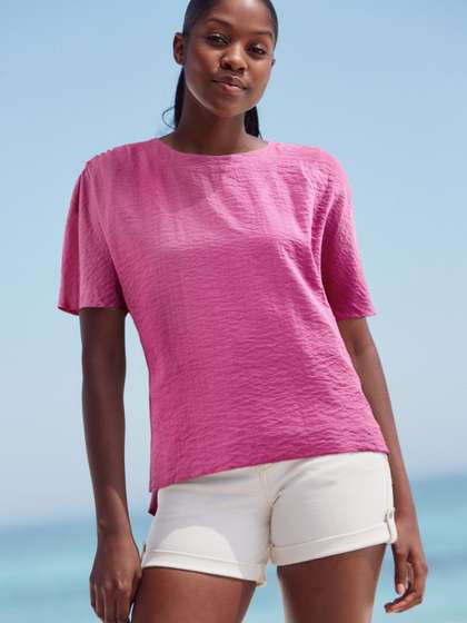 NEXT Crinkled Flared
                        Sleeve Boxy Fit Top